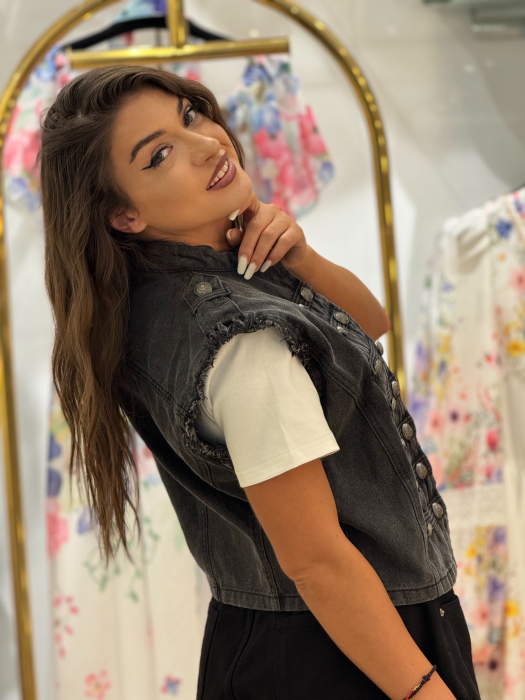 Vesta din denim negru oversize [3]