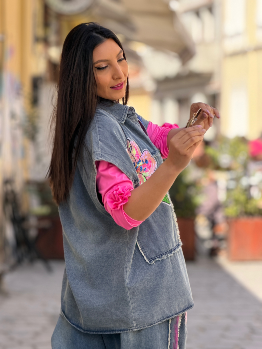 Vesta din jeans cu broderie crin [8]