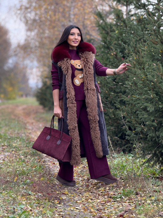 Vesta lunga cu guler din blana naturala [1]