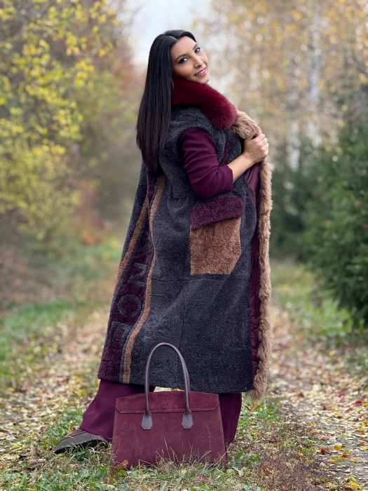 Vesta lunga cu guler din blana naturala [2]