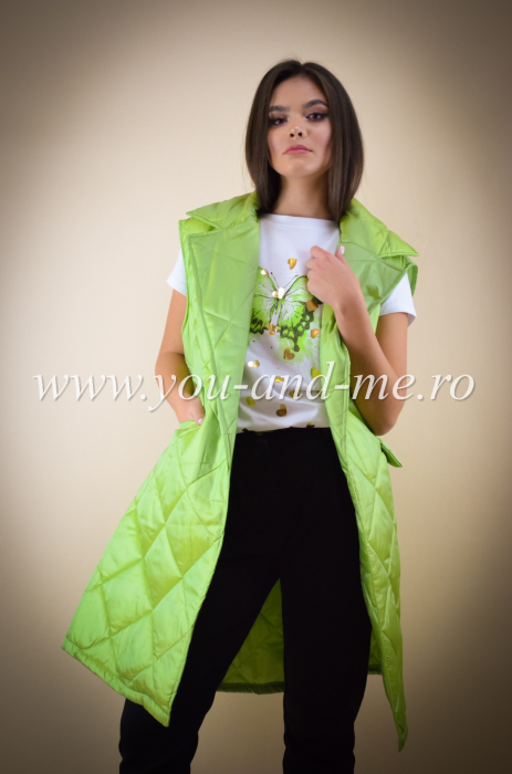 Vesta verde cu buzunare mari si cordon [2]