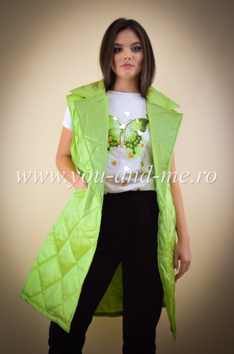 Vesta verde cu buzunare mari si cordon [1]