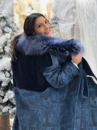 Haina cu blana naturala combinatie din denim si astrahan [8]