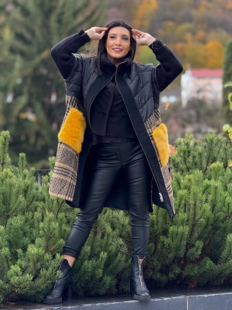 Geci si jachete - Haina din alpaca cu buzunare supradimensionate din blana naturala