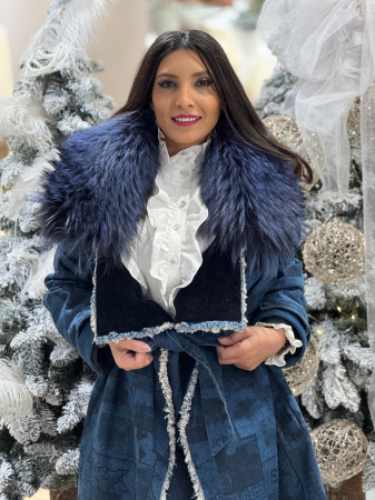 Haina cu blana naturala combinatie din denim si astrahan [6]