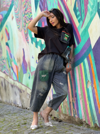 Imbracaminte de dama - Blugi scurti din denim cu buzunare logo