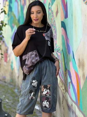 Blugi scurti din denim cu imprimeu Mickey Mouse [4]