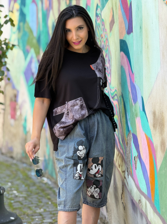 Blugi scurti din denim cu imprimeu Mickey Mouse [3]