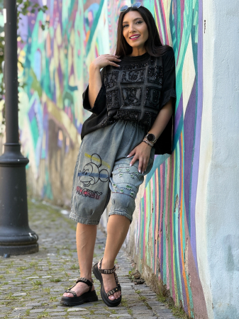 Blugi scurti din denim cu imprimeu Mickey Mouse colorat [2]