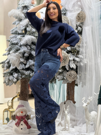 COLECTIA DE TOAMNA - Blugi wide leg din dantela florala