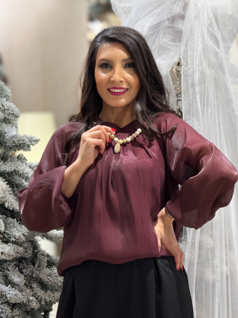 Bluza bordo cu colier detasabil din organza [2]