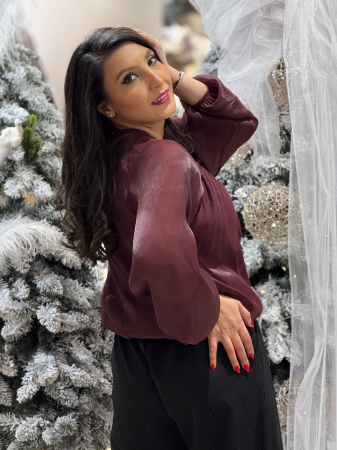 Bluza bordo cu colier detasabil din organza [3]