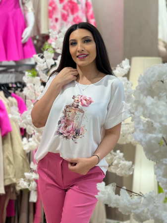 Imbracaminte de dama - Bluza alba cu imprimeu