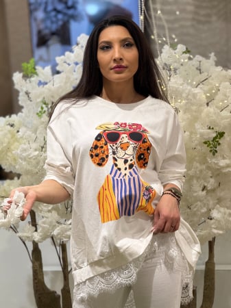 Bluze si camasi - Bluza alba cu imprimeu artistic