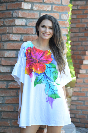 Imbracaminte de dama - Bluza alba cu imprimeu floare mare