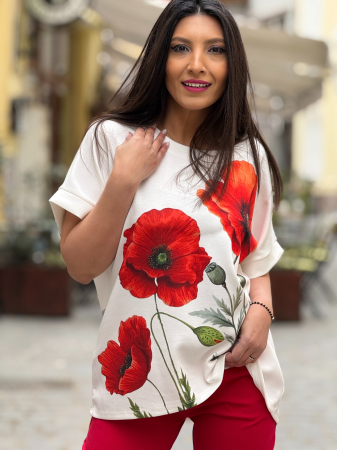 Bluza alba cu imprimeu maci [1]