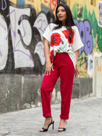 Imbracaminte de dama - Bluza alba cu imprimeu maci