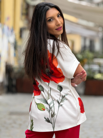 Bluza alba cu imprimeu maci [3]