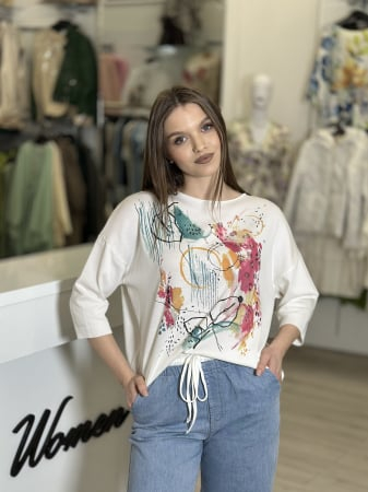 Bluze si camasi - Bluza alba cu imprimeu roz