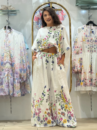 Bluza alba din in cu imprimeu floricele [3]