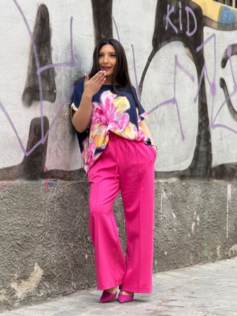 Bluze si camasi - Bluza albastra cu imprimeu floare