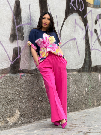 Bluza albastra cu imprimeu floare [1]