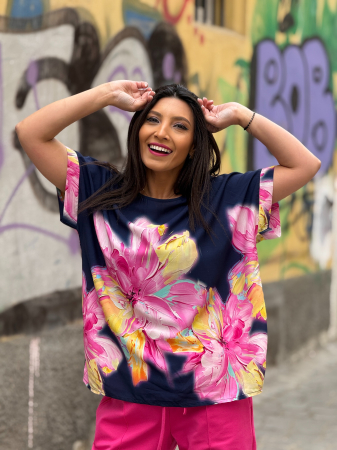 Bluza albastra cu imprimeu floare [4]