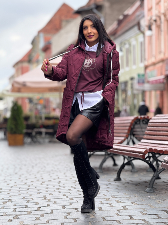 Bluza bordo cu imprimeu floral si snur ajustabil [4]