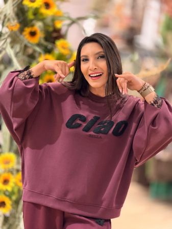COLECTIA DE TOAMNA - Bluza bordo cu imprimeu scris ciao