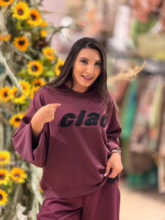 Bluza bordo cu imprimeu scris ciao [1]