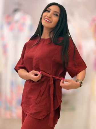 Bluza bordo cu reglaj in talie [1]