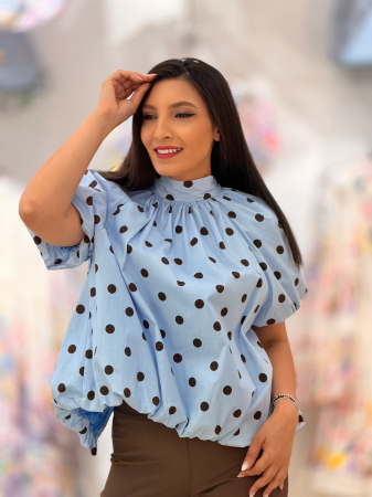 Bluze si camasi - Bluza cu buline si spate decupat cu funda
