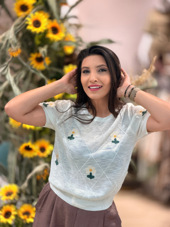 COLECTIA DE TOAMNA - Bluza cu flori tricotate galbene