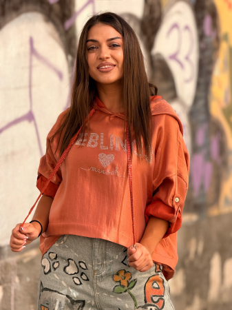 COLECTIA DE TOAMNA - Bluza cu gluga si imprimeu scris cu pietricele