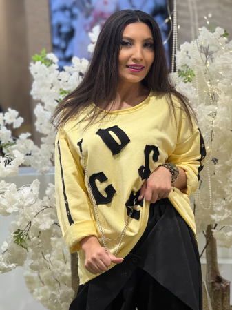 Bluze si camasi - Bluza cu imprimeu text si detalii metalice