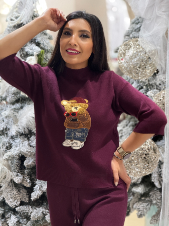 Imbracaminte de dama - Bluza cu imprimeu ursulet cu sapca