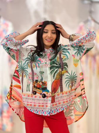 Bluze si camasi - Bluza cu maneca clopot si imprimeu papagal