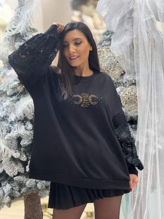 Bluza cu maneca din dantela si imeprimeu CC [4]