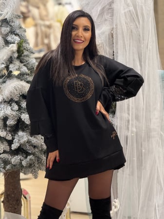 Bluze si camasi - Bluza cu maneca din dantela si imprimeu cerc cu pietricele