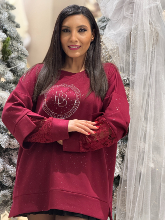 Bluza cu maneca din dantela si imprimeu cerc cu pietricele [4]