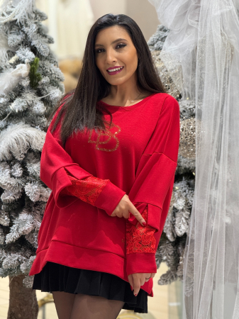 Bluza cu maneca din dantela si imprimeu cu pietricele BB [1]