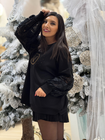 Bluza cu maneca din dantela si imprimeu V [4]