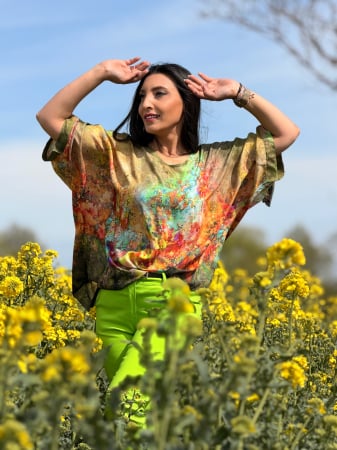 Imbracaminte de dama - Bluza cu print picasso cu fundita la mana