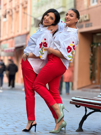 Bluza din bumbac cu broderie la  maneca [8]