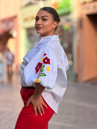 Bluza din bumbac cu broderie la  maneca [3]