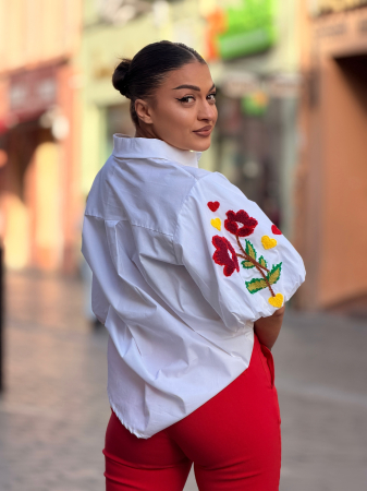 Bluza din bumbac cu broderie la  maneca [2]