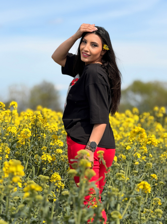 Bluza din bumbac cu fetita cu flori rosii [6]