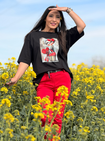 Bluza din bumbac cu fetita cu flori rosii [4]