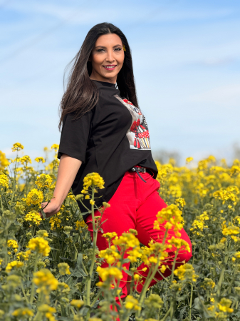 Bluza din bumbac cu fetita cu flori rosii [5]