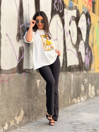 Bluza din bumbac cu impimeu fata cu rochita cu perlute [6]